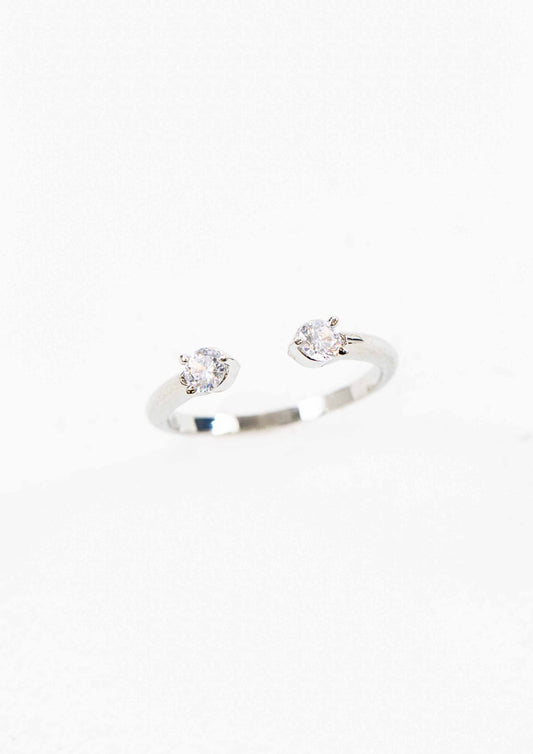 Twin Stone Adjustable Ring | Silver