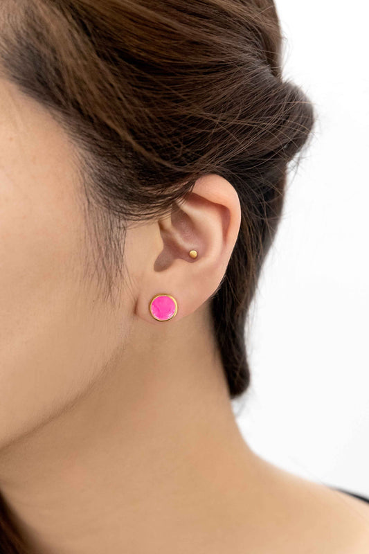 10mm Palette Earrings | Neon Pink (14K)