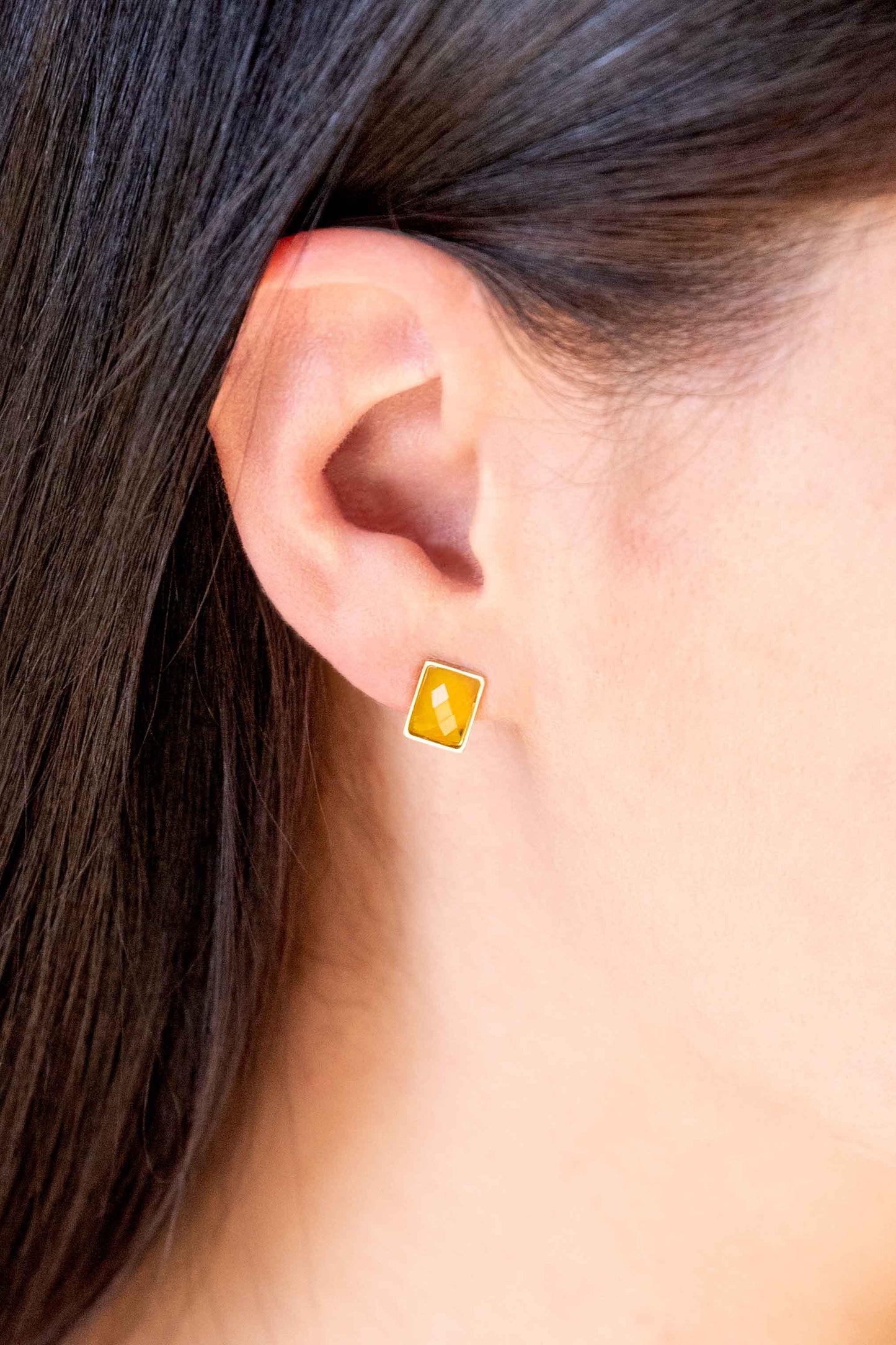 Hugo Rectangle Stone Earrings | Yellow
