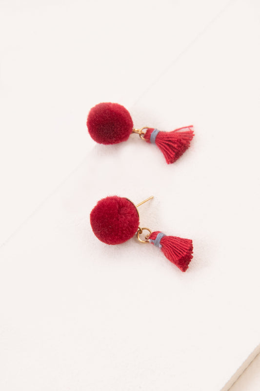 Pom Tassel Earrings | Red