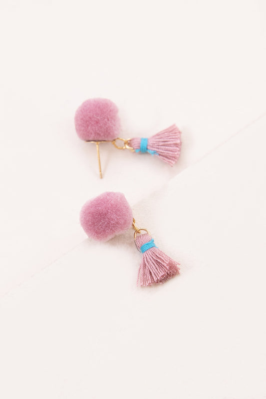 Pom and Tassel Earrings | Pink