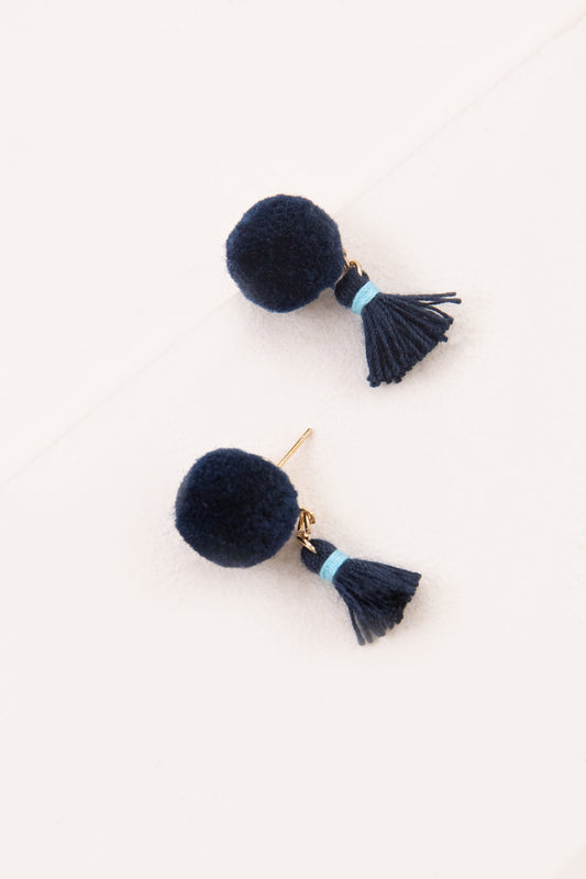 Pom Tassel Earrings | Navy