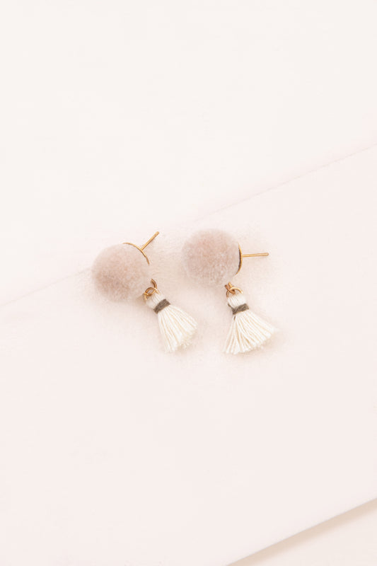 Pom Tassel Earrings | Beige
