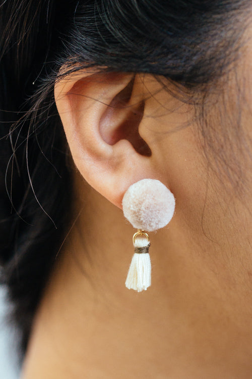 Pom Tassel Earrings | Beige
