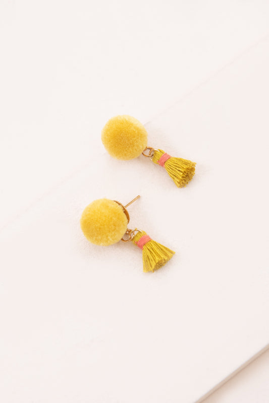 Pom and Tassel Earrings | Yellow
