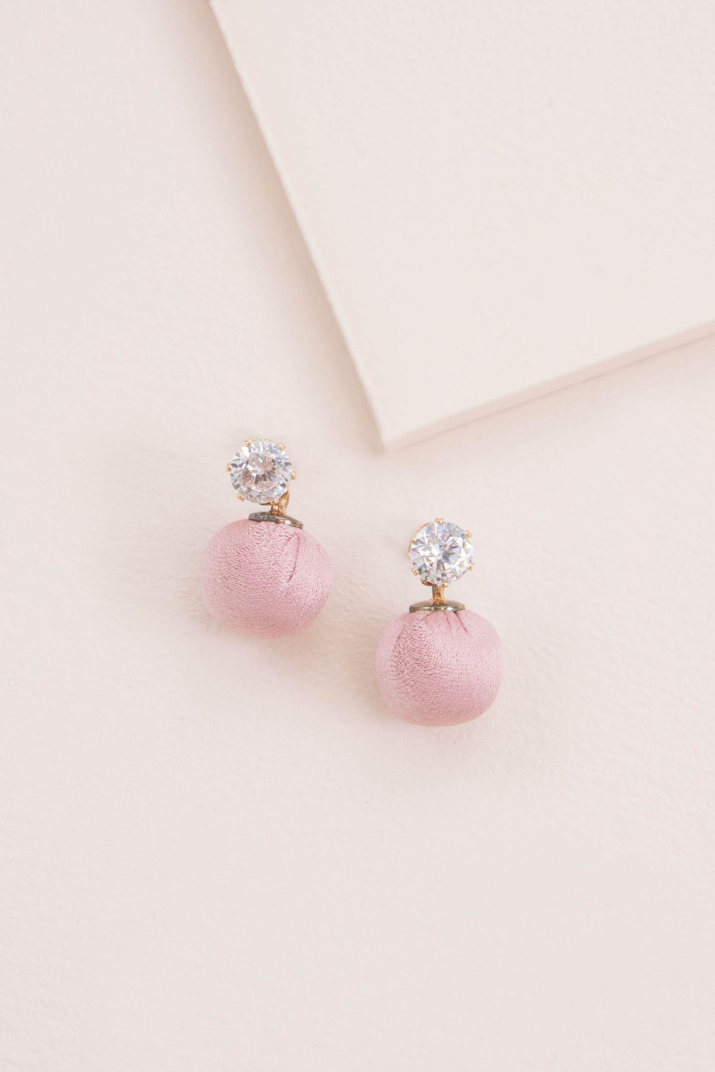 Satin Pom Drop Earrings | Pink
