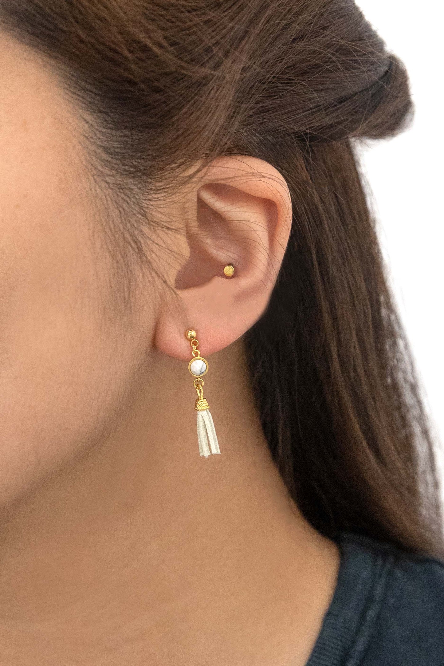 Round Stone Tassel Earrings