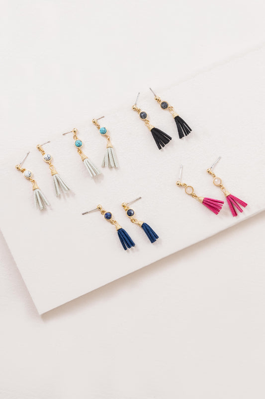 Round Stone Tassel Earrings