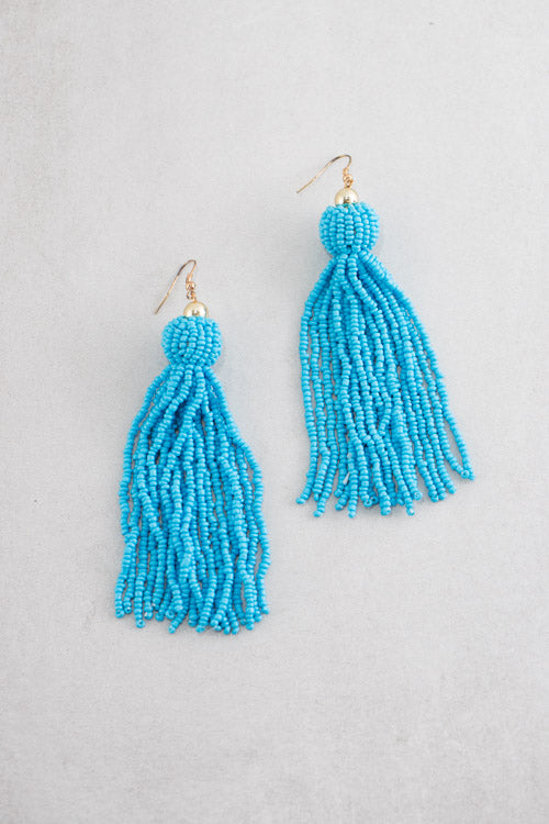 Ibiza Fling Tassel Earrings | Blue