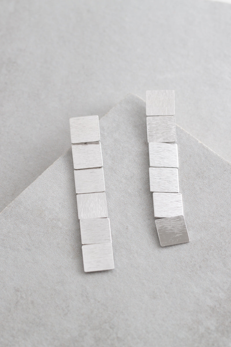 Building Block Drop Earrings | Silver