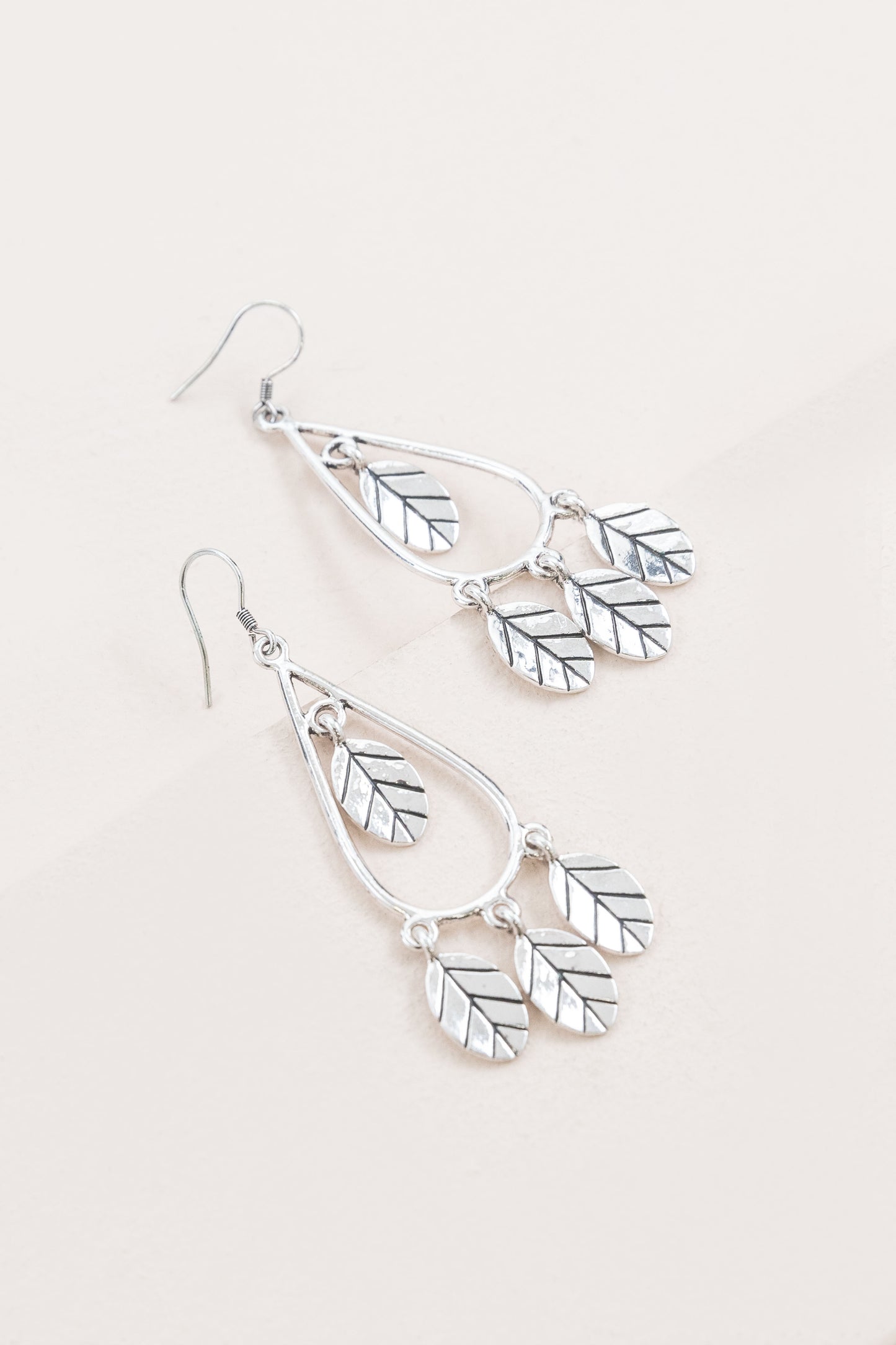Wind Swept Leaf Earrings | Silver