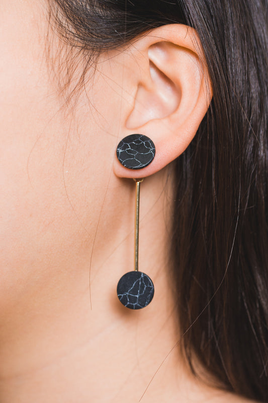 Stellar Marble Ear Jacket Earrings | Black