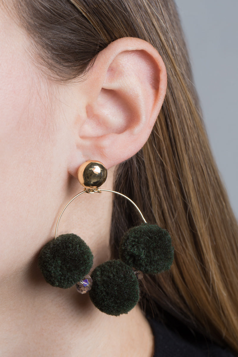 Rio Pom Earrings | Dark Green