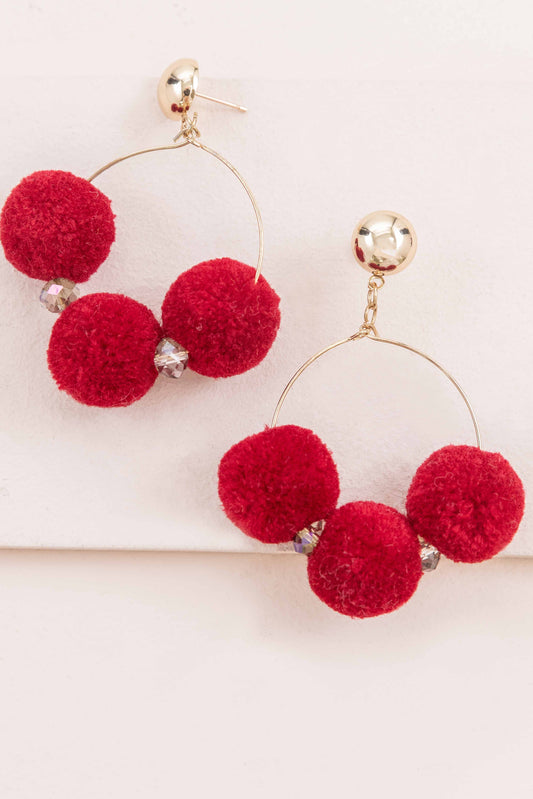 Rio Pom Earrings | Red