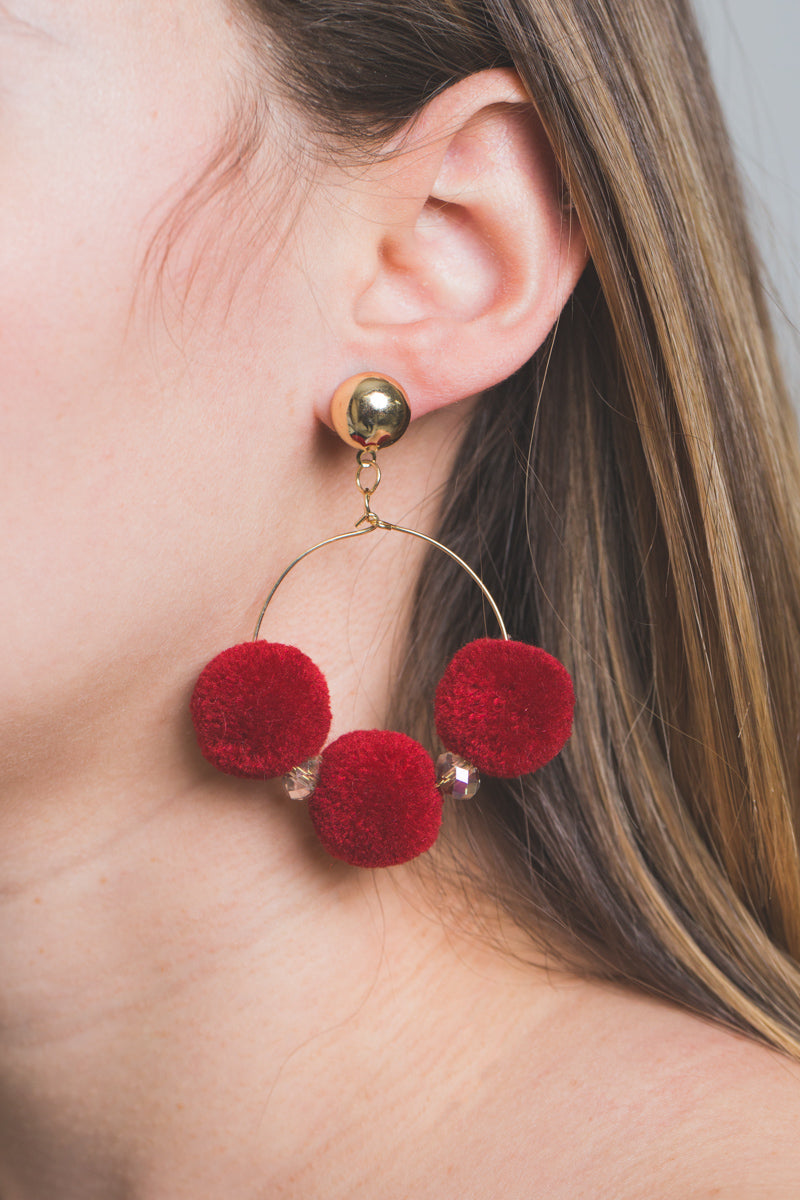 Rio Pom Earrings | Red