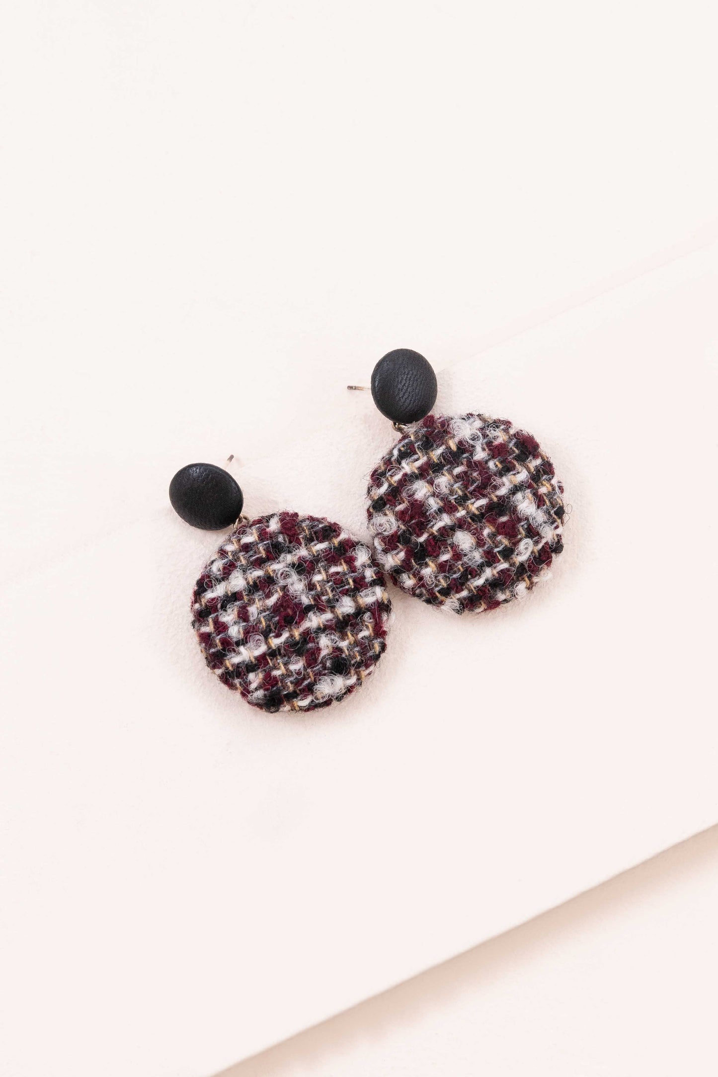 Tweed Button Earrings | Burgundy