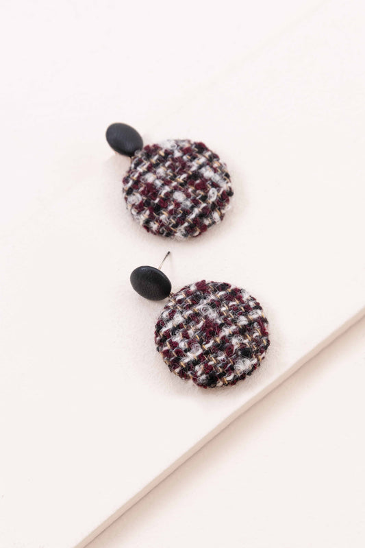 Tweed Button Earrings | Burgundy