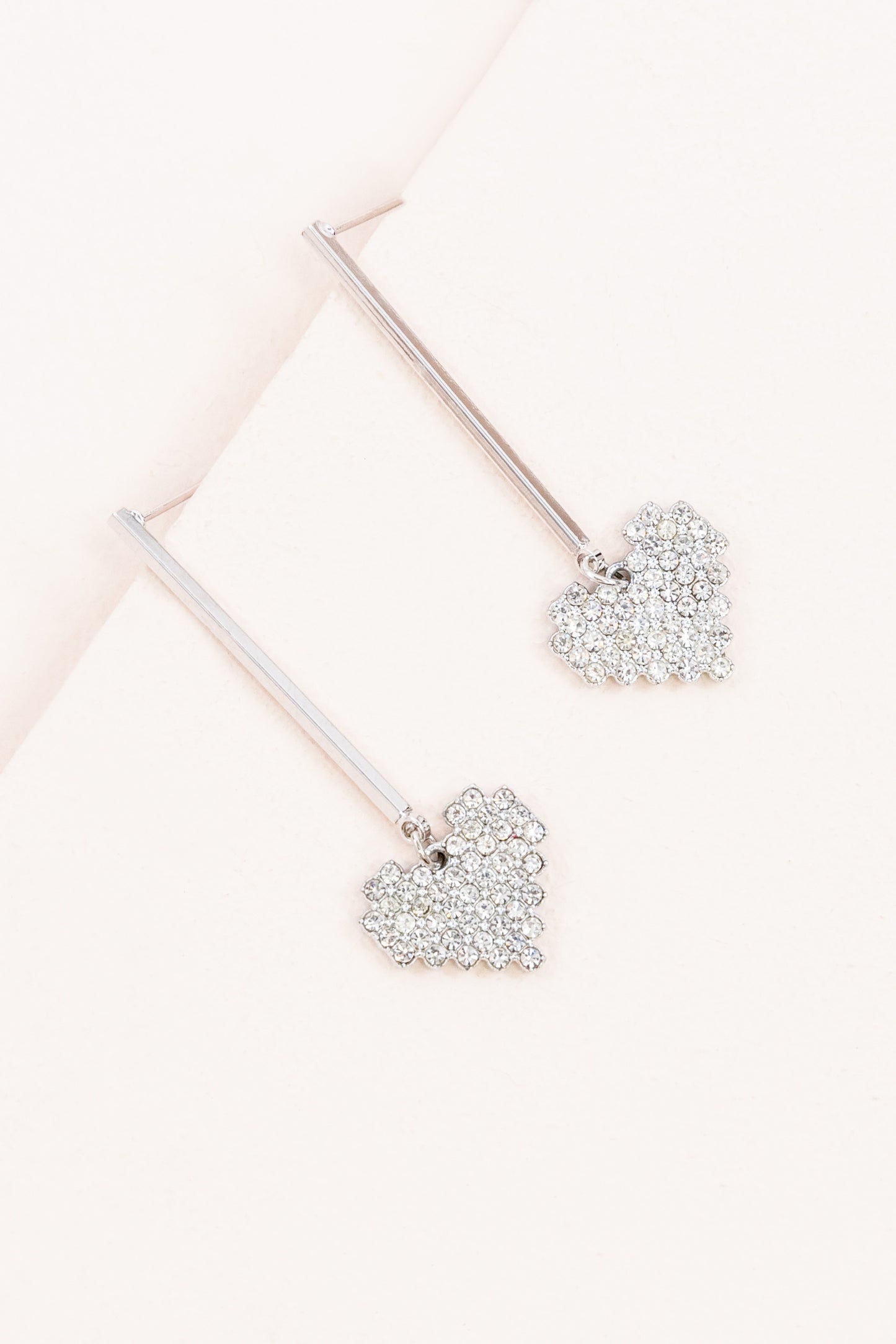 Pixel Heart Drop Earrings | Silver
