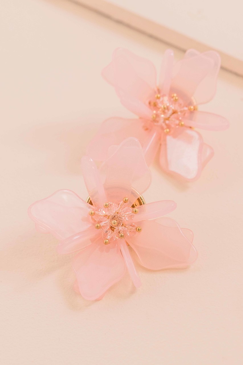 Pearl Pink Flower Statement Earrings
