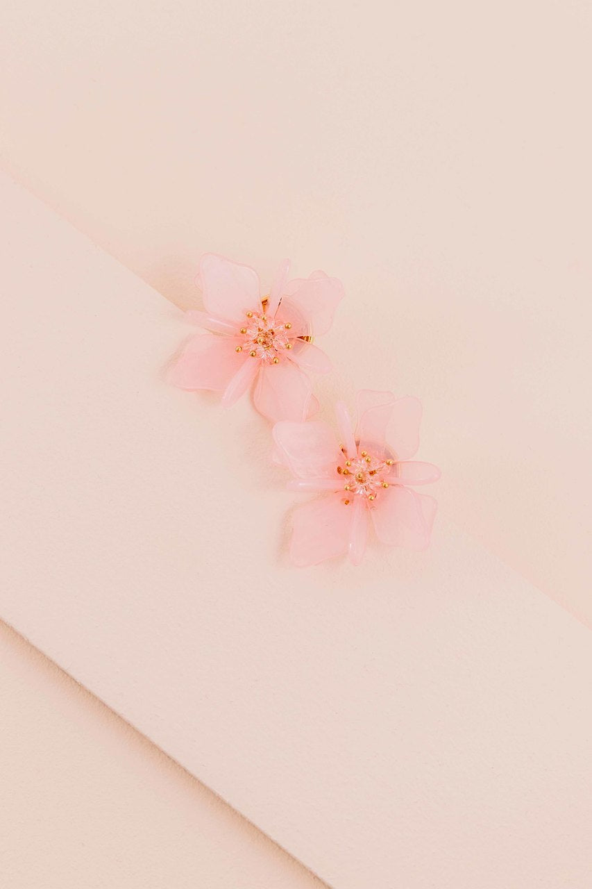 Pearl Pink Flower Statement Earrings