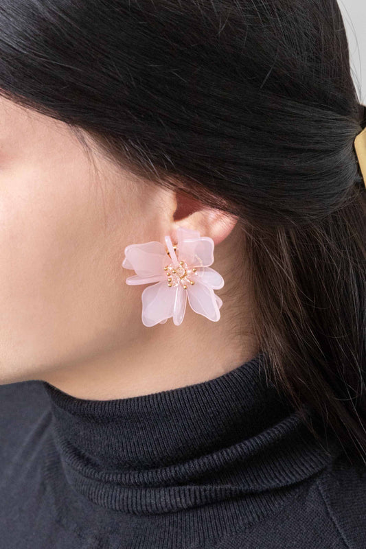 Pearl Pink Flower Statement Earrings