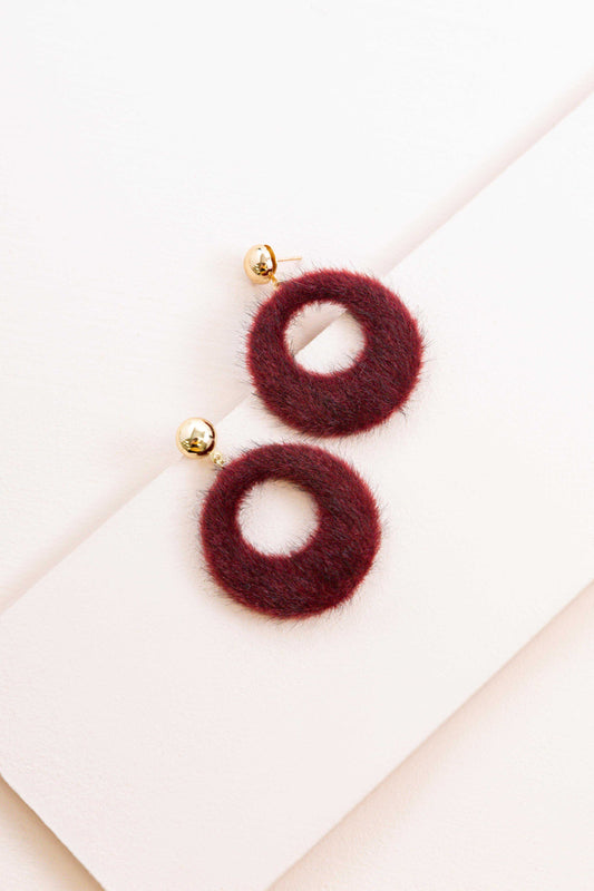 Fuzzy Mod Circle Earrings | Burgundy (14K)