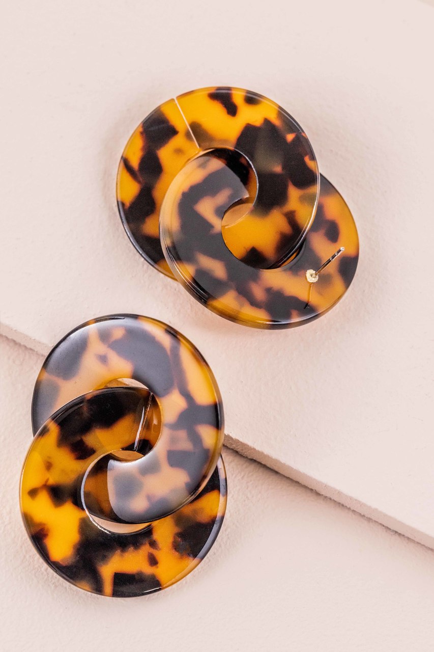 Chic Double Circle Drop Earrings | Tortoise