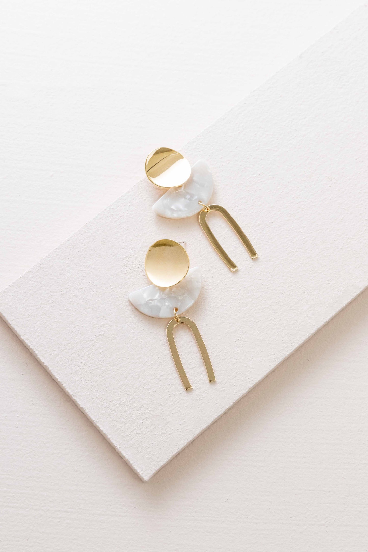 Modern Marble Arch Earrings | White (14K)