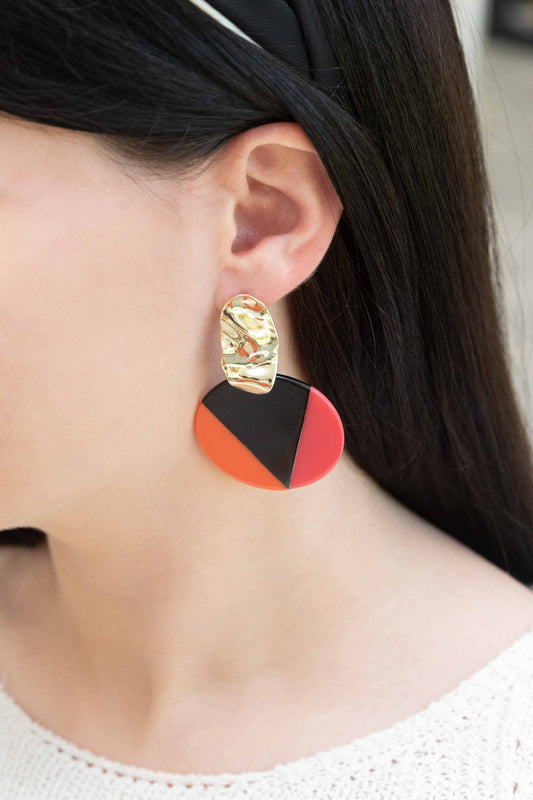 Color Block Drop Earrings | Orange Rose