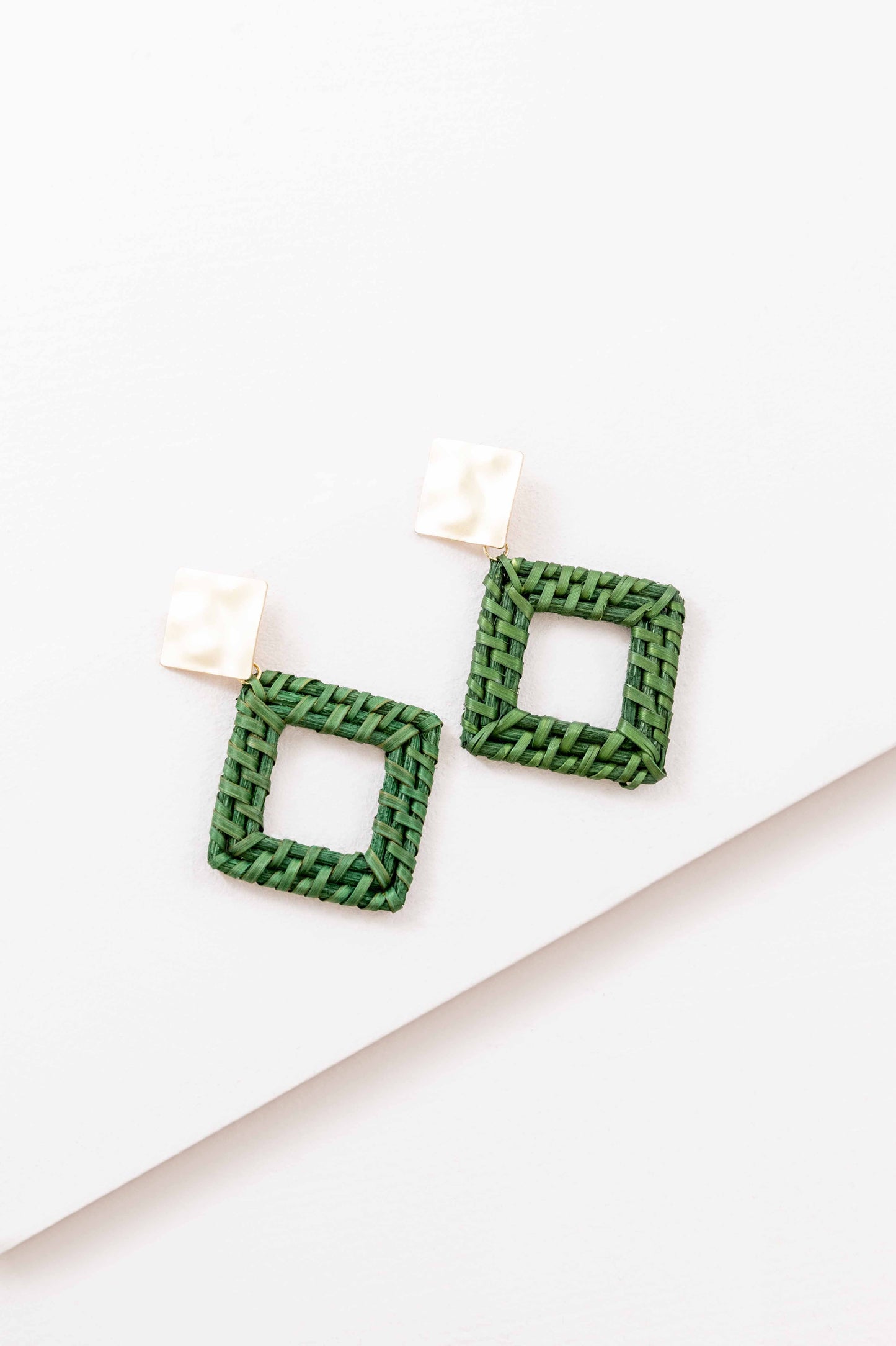Green Wicker Diamond Shaped Earrings