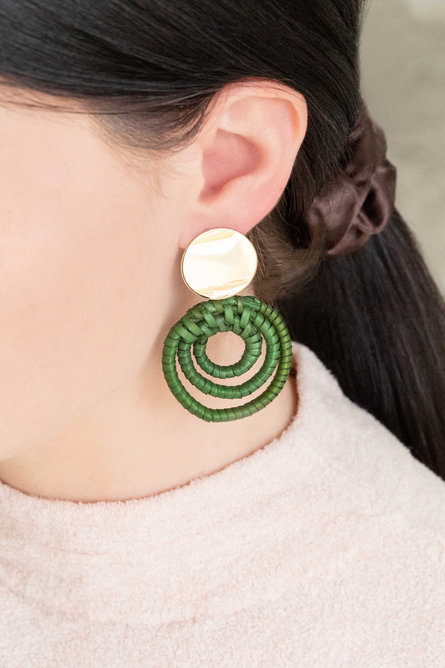 Green Woven Drop Earrings