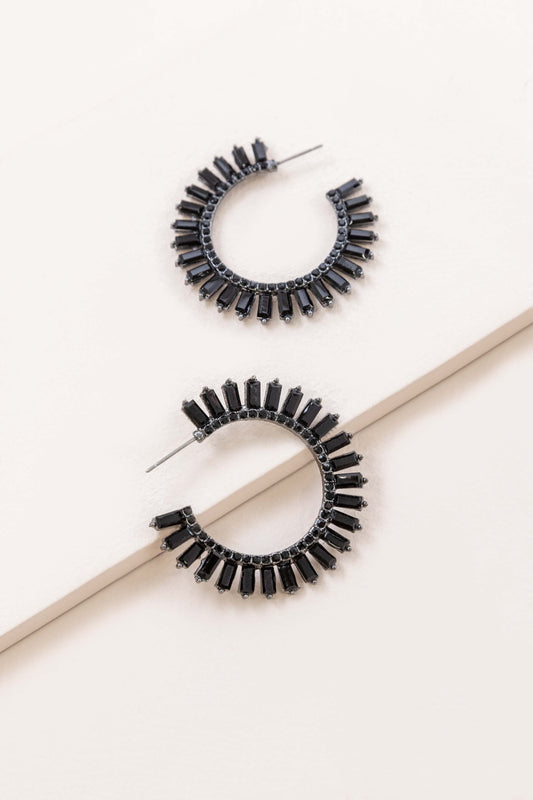 Baguette Rhinestone Hoop Earrings | Black