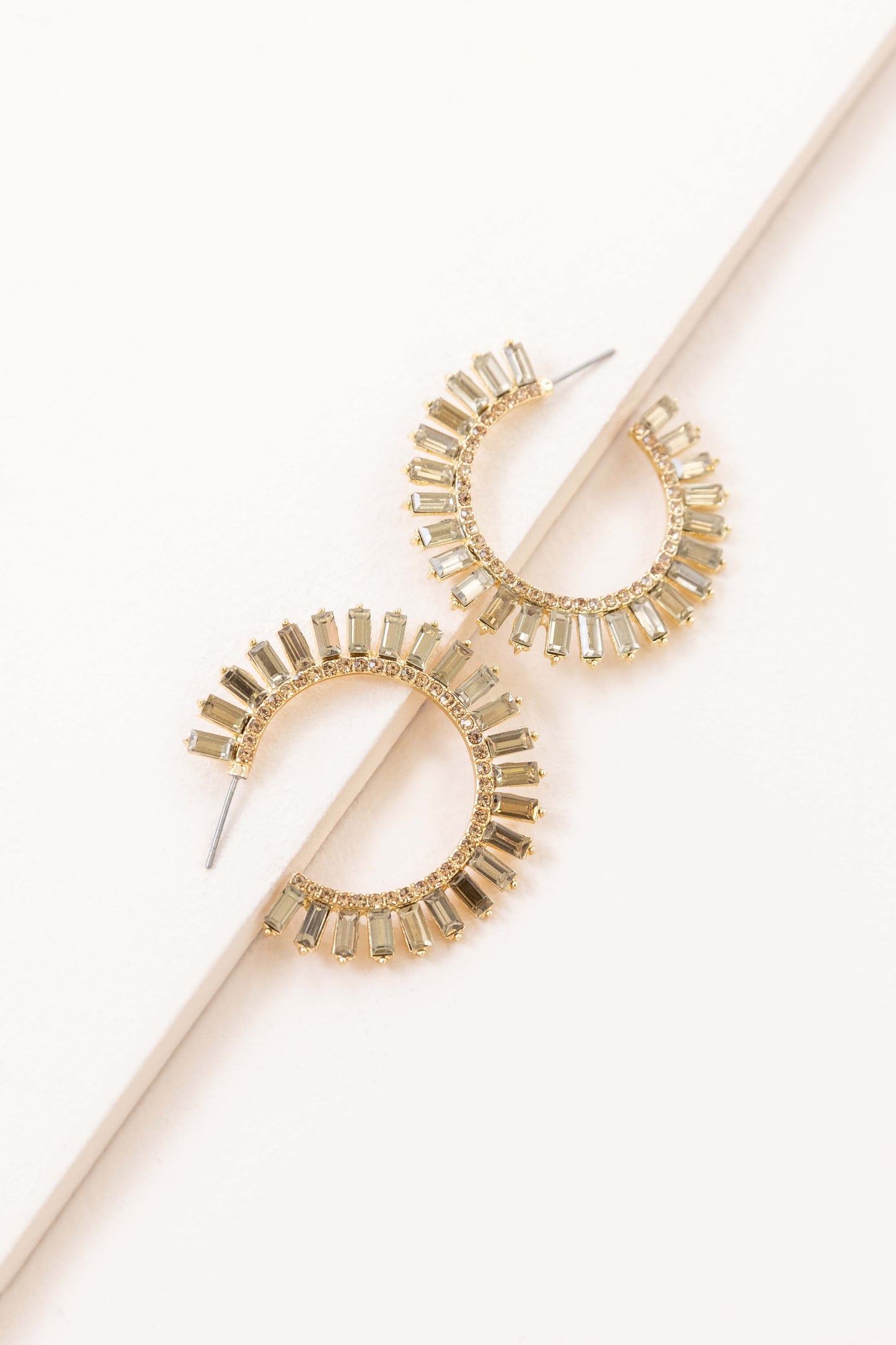 Baguette Rhinestone Hoop Earrings | Olive
