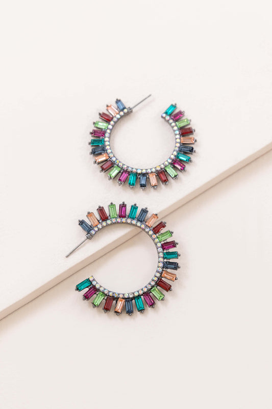 Baguette Rhinestone Hoop Earrings | Multi