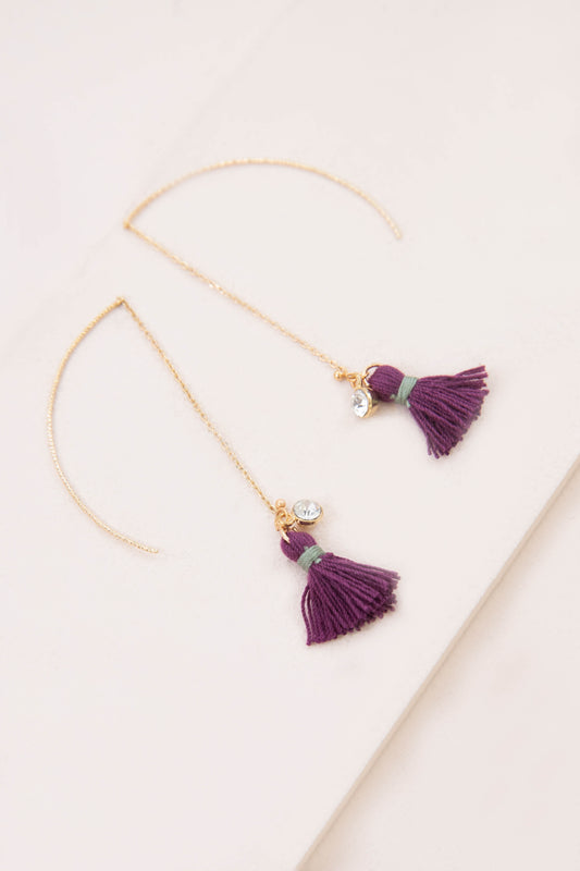 Keely Tassel Threader Earrings | Plum