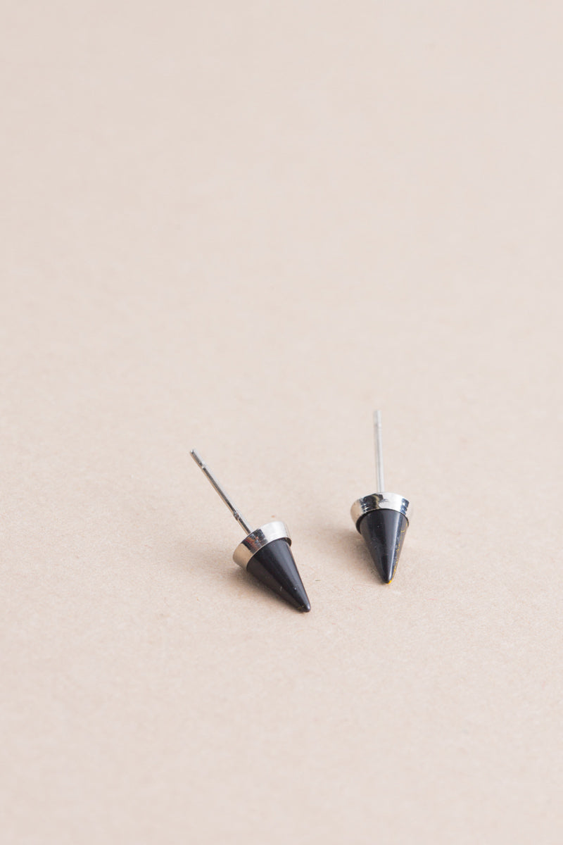 Spike Stone Earrings | Black Silver