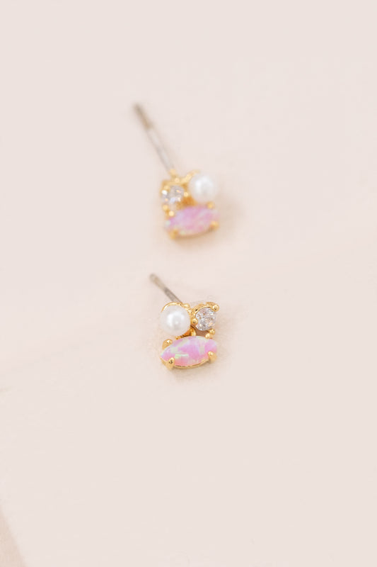 Pixum Tri Stone Earrings | Pink