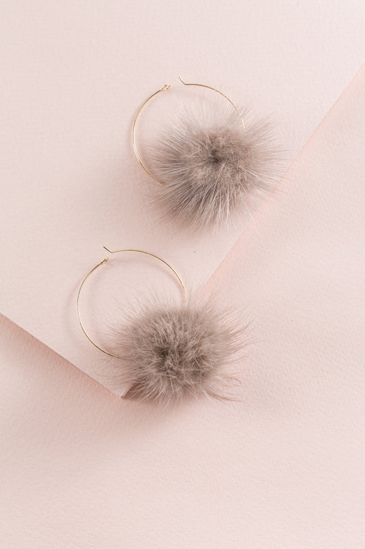 Love Still Pom Hoop Earrings | Tan
