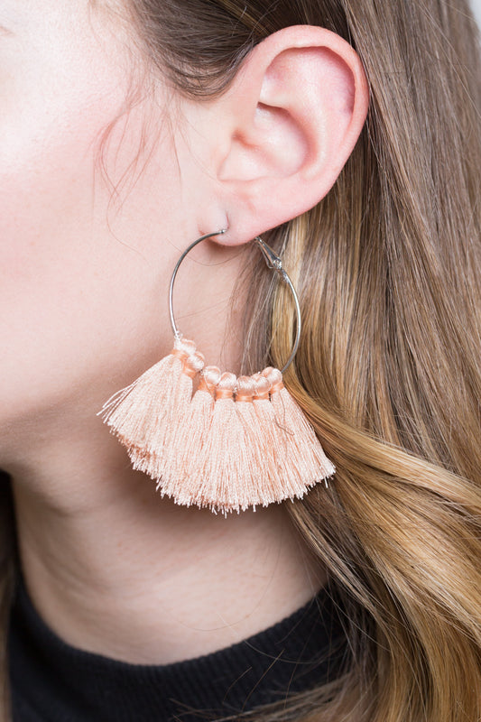 Beach Breeze Tassel Hoop Earrings | Peach
