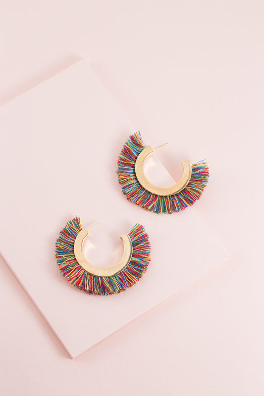 Fanned Tassel Hoop Earrings | Multicolor