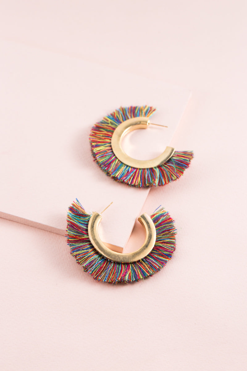 Fanned Tassel Hoop Earrings | Multicolor