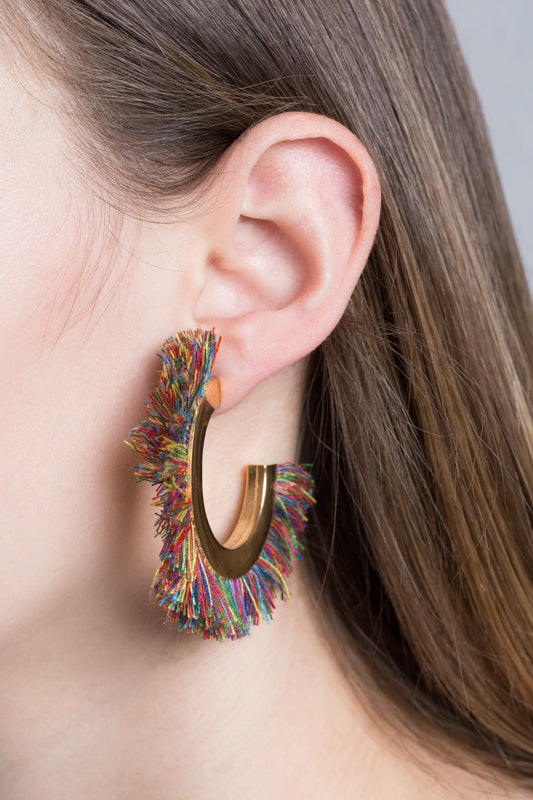 Fanned Tassel Hoop Earrings | Multicolor