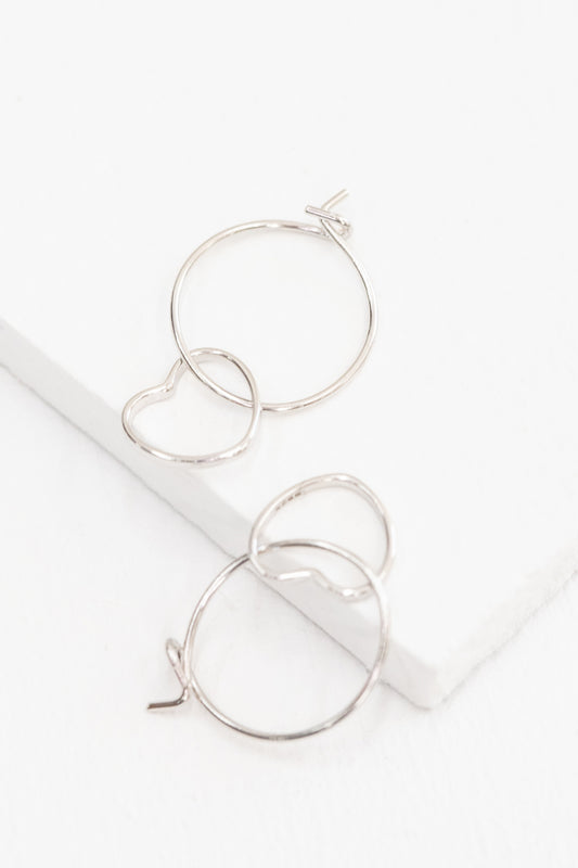 Mini Hoop Wire Earrings | Heart (sterl.)