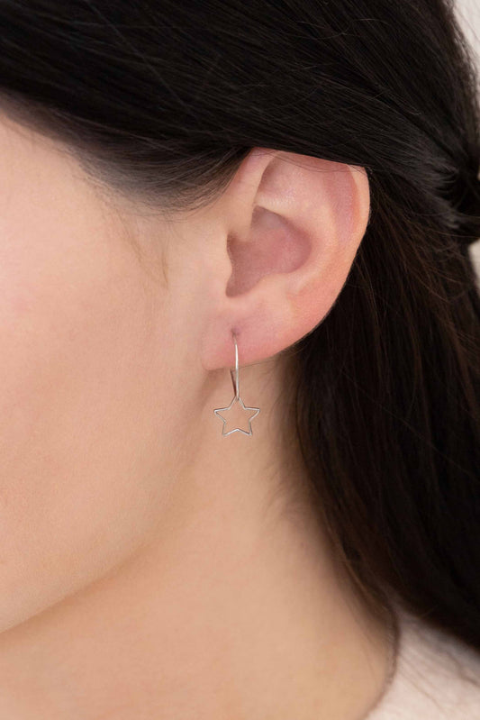 Mini Hoop Wire Earrings | Star (sterl.)