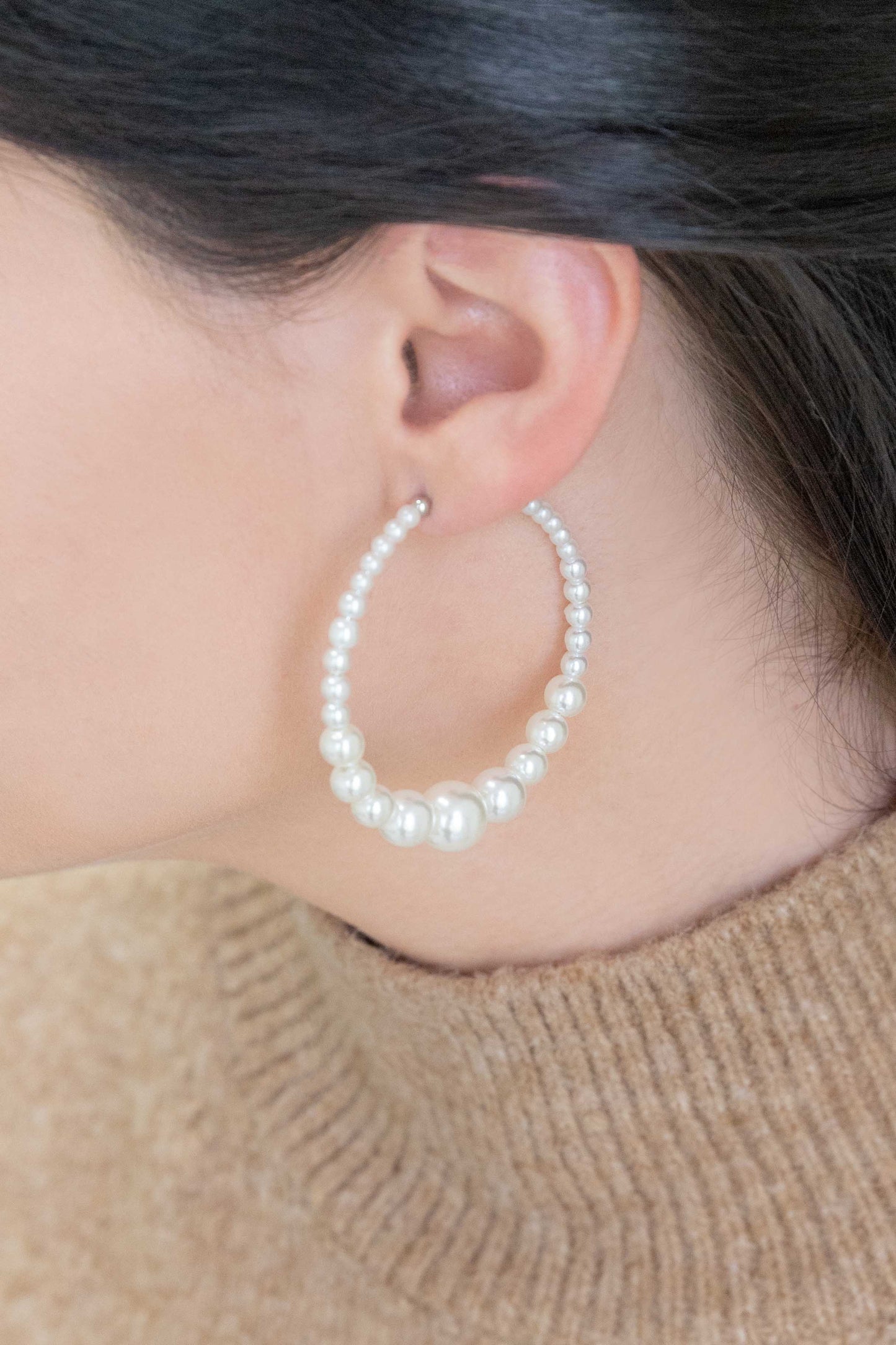 Pearly White Hoop Earrings