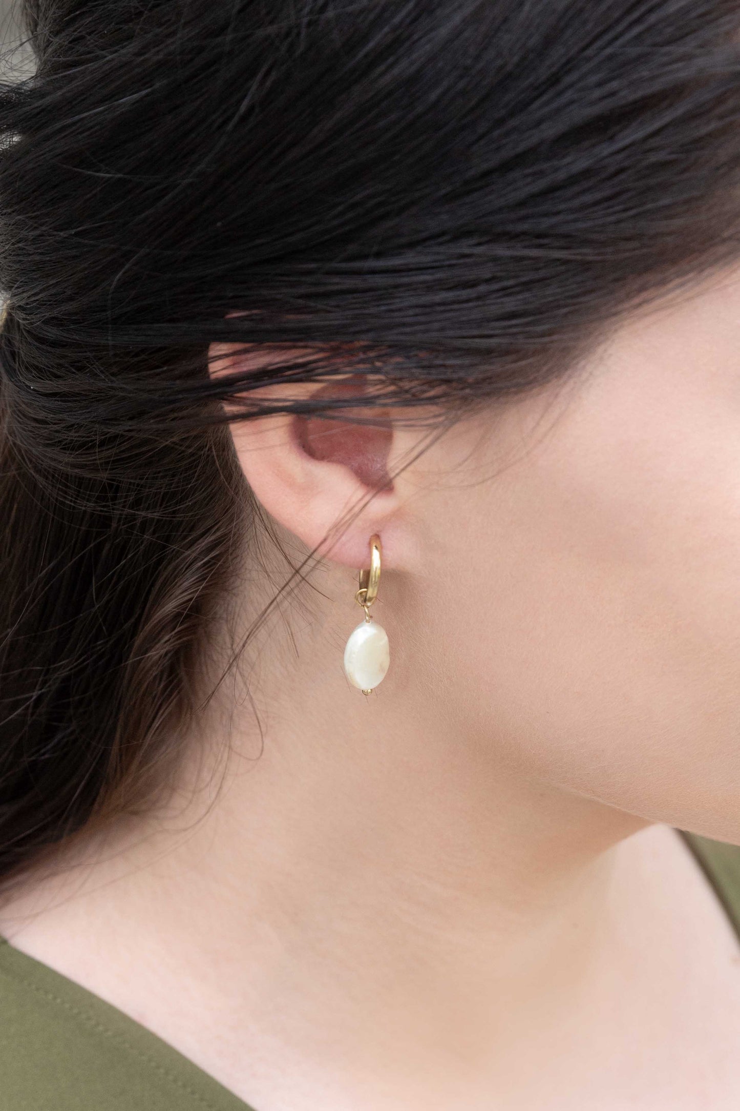 Pearly Hoop Earrings (14K)