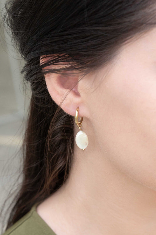 Pearly Hoop Earrings (14K)