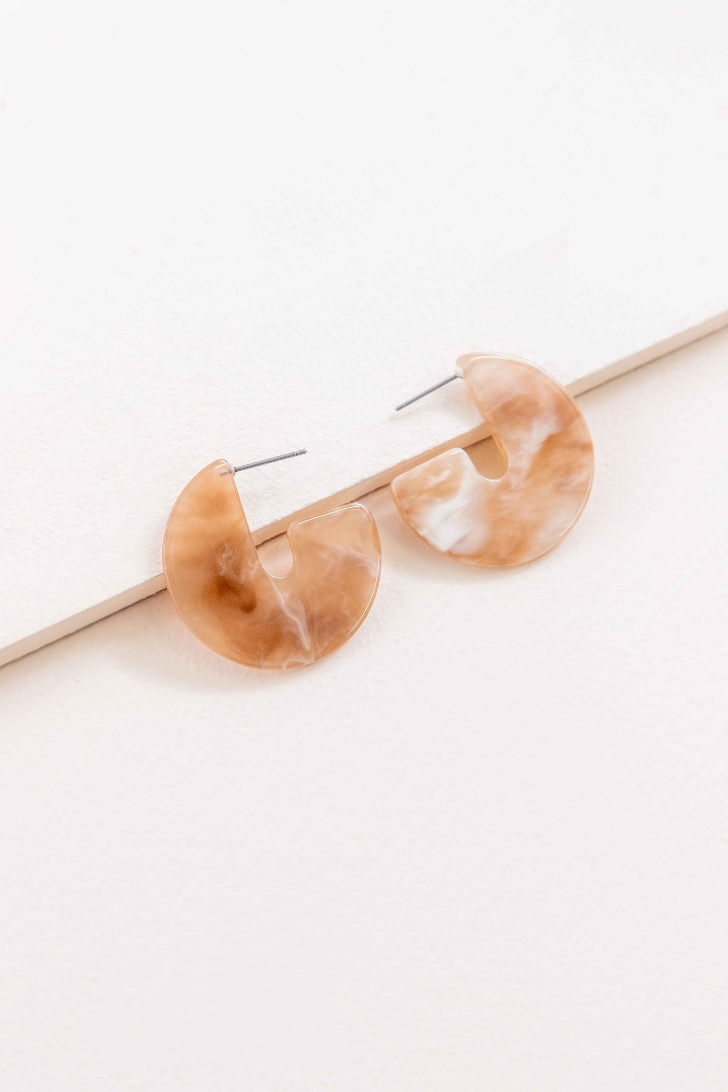 Marble Half Hoop Earrings | Beige