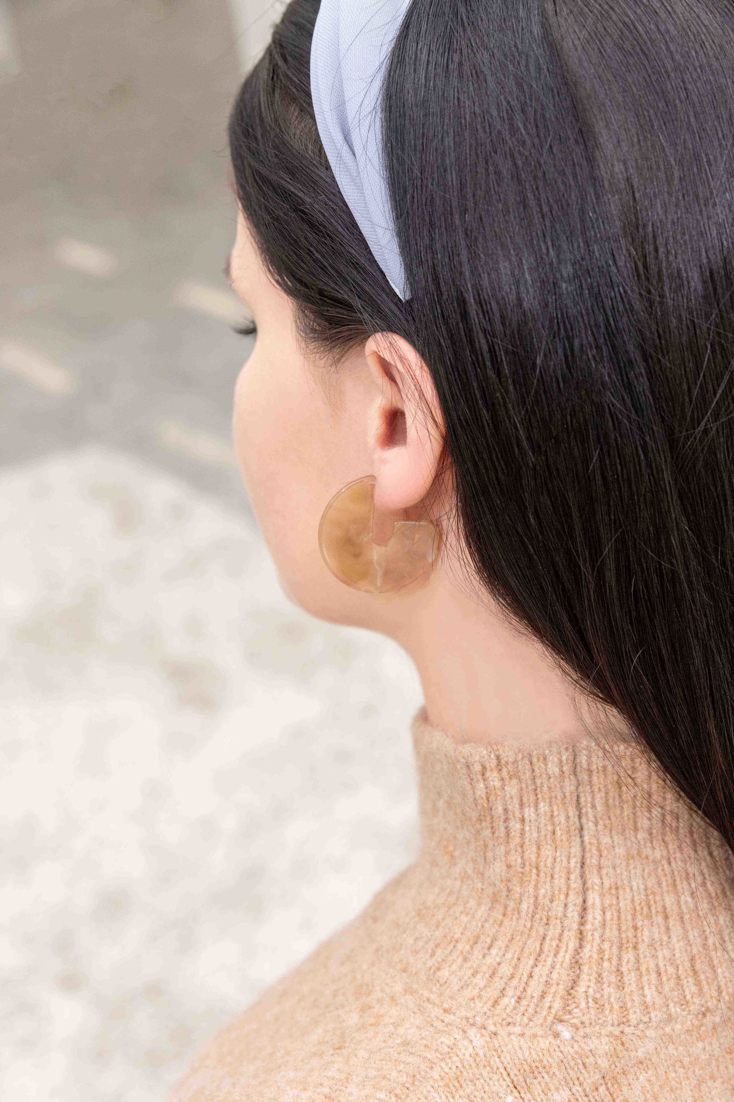 Marble Half Hoop Earrings | Beige