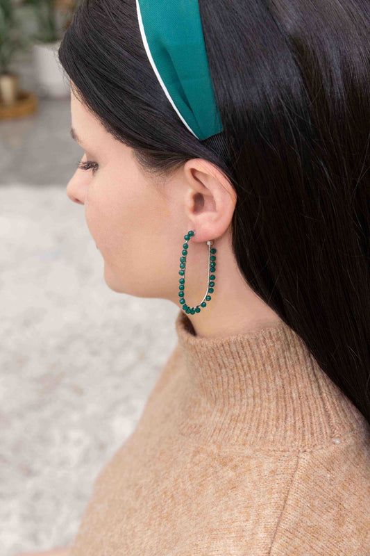 Beaded Racetrack Hoop Earrings | Emerald Green